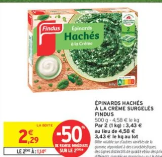 Épinards hachés à la crème surgelés Findus