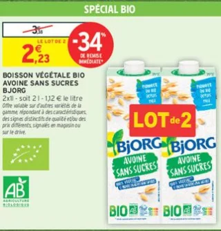 BOISSON VÉGÉTALE BIO AVOINE SANS SUCRES BJORG