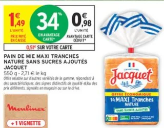 Pain de mie maxi tranches nature sans sucres ajoutés Jacquet