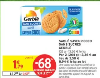 SABLÉ SAVEUR COCO SANS SUCRES GERBLÉ