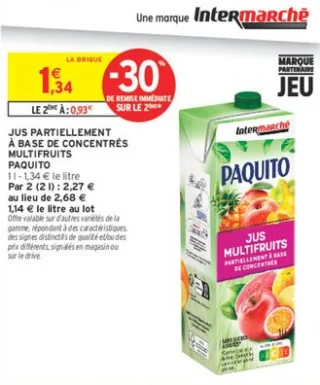 Jus partiellement à base de concentrés multifruits Paquito