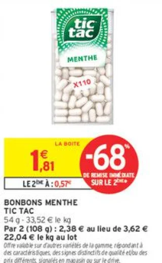 Bonbons menthe Tic Tac