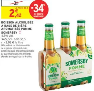 Boisson alcoolisée à base de bière aromatisée Pomme Somersby