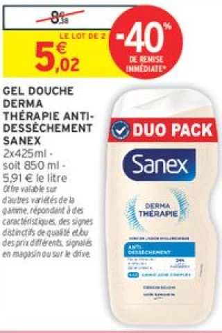 Gel douche Sanex Derma Thérapie Anti-Dessèchement