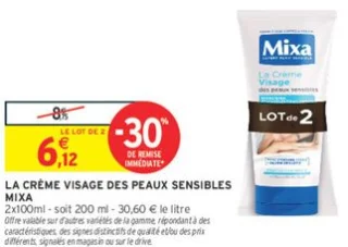 La crème visage des peaux sensibles Mixa