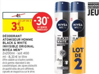 DÉODORANT ATOMISEUR HOMME BLACK & WHITE INVISIBLE ORIGINAL NIVEA MEN