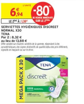 Serviettes Hygiéniques Discreet Normal X30 Tena