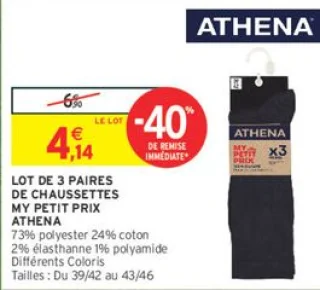 LOT DE 3 PAIRES DE CHAUSSETTES MY PETIT PRIX ATHENA