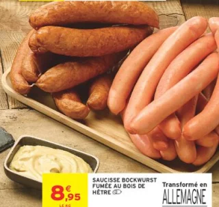 Saucisse bockwurst fumée au bois de hêtre