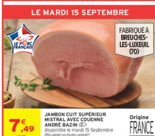 JAMBON CUIT SUPÉRIEUR MISTRAL AVEC COUENNE ANDRÉ BAZIN