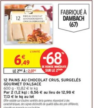 12 Pains au chocolat crus, surgelés Gourmet d'Alsace