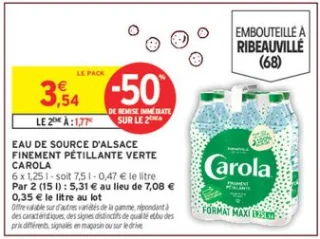 Eau de source d'Alsace finement pétillante verte Carola