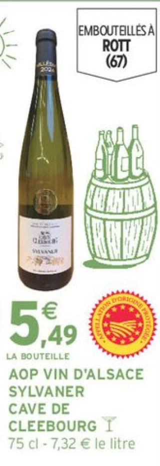 AOP VIN D'ALSACE SYLVANER CAVE DE CLEEBOURG