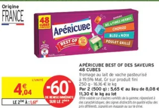 Apéricube Best of des saveurs 48 cubes fromage au lait de vache pasteurisé