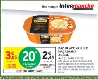 Bac glace vanille macadamia, adelie