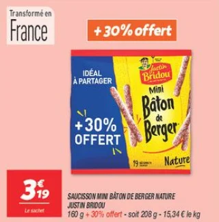 Saucisson  mini bâton de berger  nature
