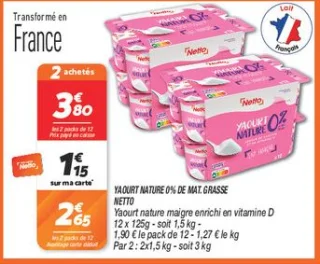 Yaourt nature 0% de mat. grasse 
