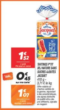 Tartines p'tit dej nature sans sucres ajoutés