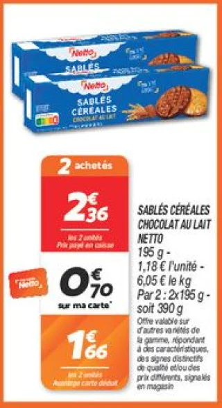 Sablés céréales  chocolat au lait