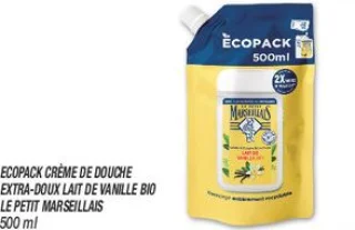 Ecopack crème de douche extra-doux lait de vanille bio 