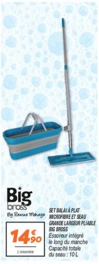 Set balai à plat microfibre et seau grande largeur pliablebig bross