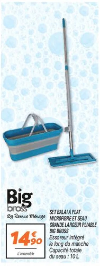 Set balai à plat microfibre et seau grande largeur pliablebig bross