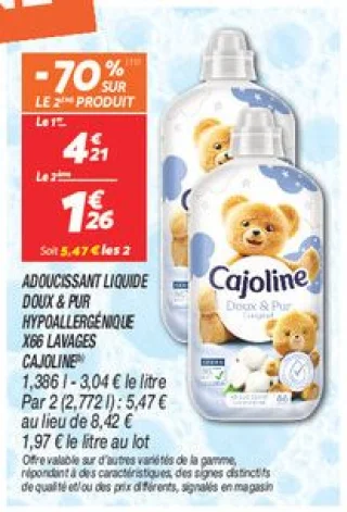 Adoucissant liquide doux & pur hypoallergénique x66 lavages