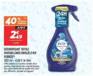 Désodorisant textile parfum lenor envolée d'air