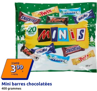 Mini barres chocolatées Mars Minis (Snickers, Twix, Bounty, MilkyWay, Mars)