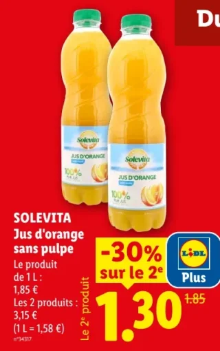 Solevita Jus d'orange sans pulpe