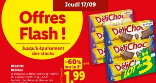 Délichoc Chocolat au lait, blanc ou noir Delacre