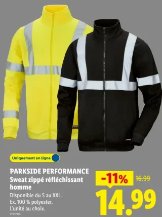 PARKSIDE PERFORMANCE Sweat zippé réfléchissant homme