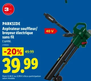 PARKSIDE Aspirateur souffleur/ broyeur électrique sans fil