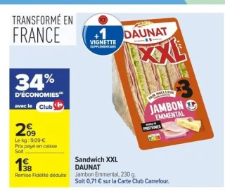 Sandwich XXL DAUNAT Jambon Emmental