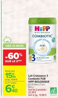 Lait Croissance 3 Combiotic FLM HIPP BIOLOGIQUE