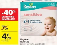 Lingettes PAMPERS Sensitive ou Fresh & Clean (3 x 80)