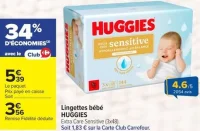 Lingettes bébé HUGGIES Extra Sensitive (3x48)