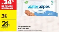 Lingettes Bébé WATERWIPES Nettoie, Prends Soin et Protège (x48)