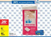 Maxi coton CARREFOUR BABY Carrés, x 80