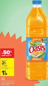 Soda OASIS Tropical, Citron et citron vert ou Pomme cassis framboise
