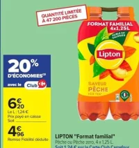 LIPTON "Format familial" Pêche ou Pêche zero
