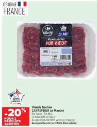 Viande hachée CARREFOUR Le Marché Pur Boeuf - 5% M.G.