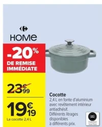 Cocotte 2,4 L en fonte d'aluminium Carrefour HOME