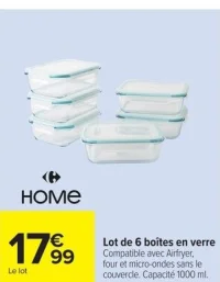 Lot de 6 boîtes en verre Carrefour HOME