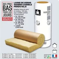 Laine de verre 100mm comble perdu R2,5
