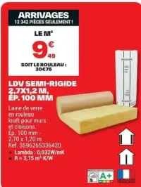 Laine de verre semi-rigide rouleau Kraft Isover 100 mm 2,7x1,2 m