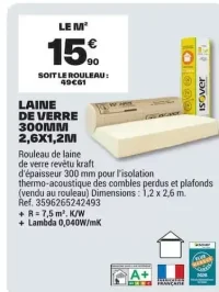 Laine de verre 300mm 2,6x1,2m Isover