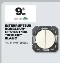 Interrupteur double va-et-vient 10A "Dooxie" blanc Legrand