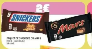 PAQUET DE SNICKERS OU MARS 250 g