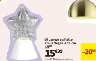 Lampe paillette étoile Vegas H.18 cm